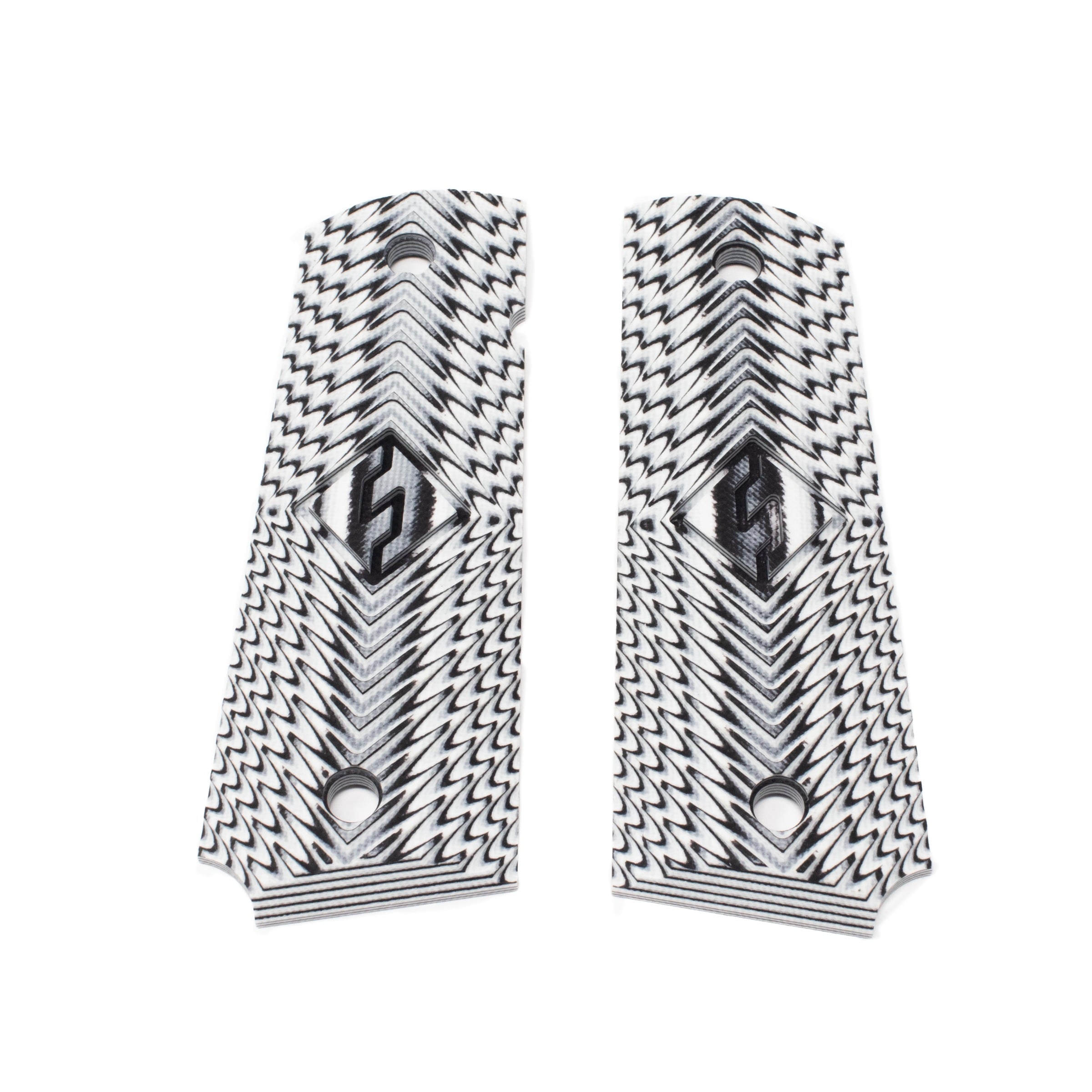1911 Gov. Size Grips, G-10 White / Black, Fusion LOGO (White Starburst)