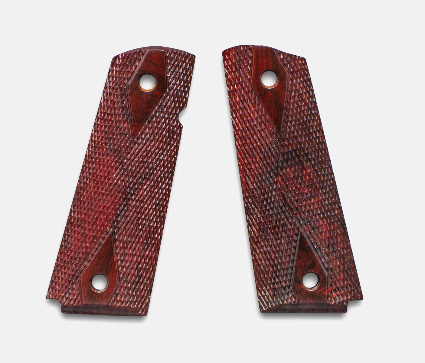1911 Full Size Grips, Red Cocobolo, Diamond Checkered Bev Bottom Thin – Fusion Firearms