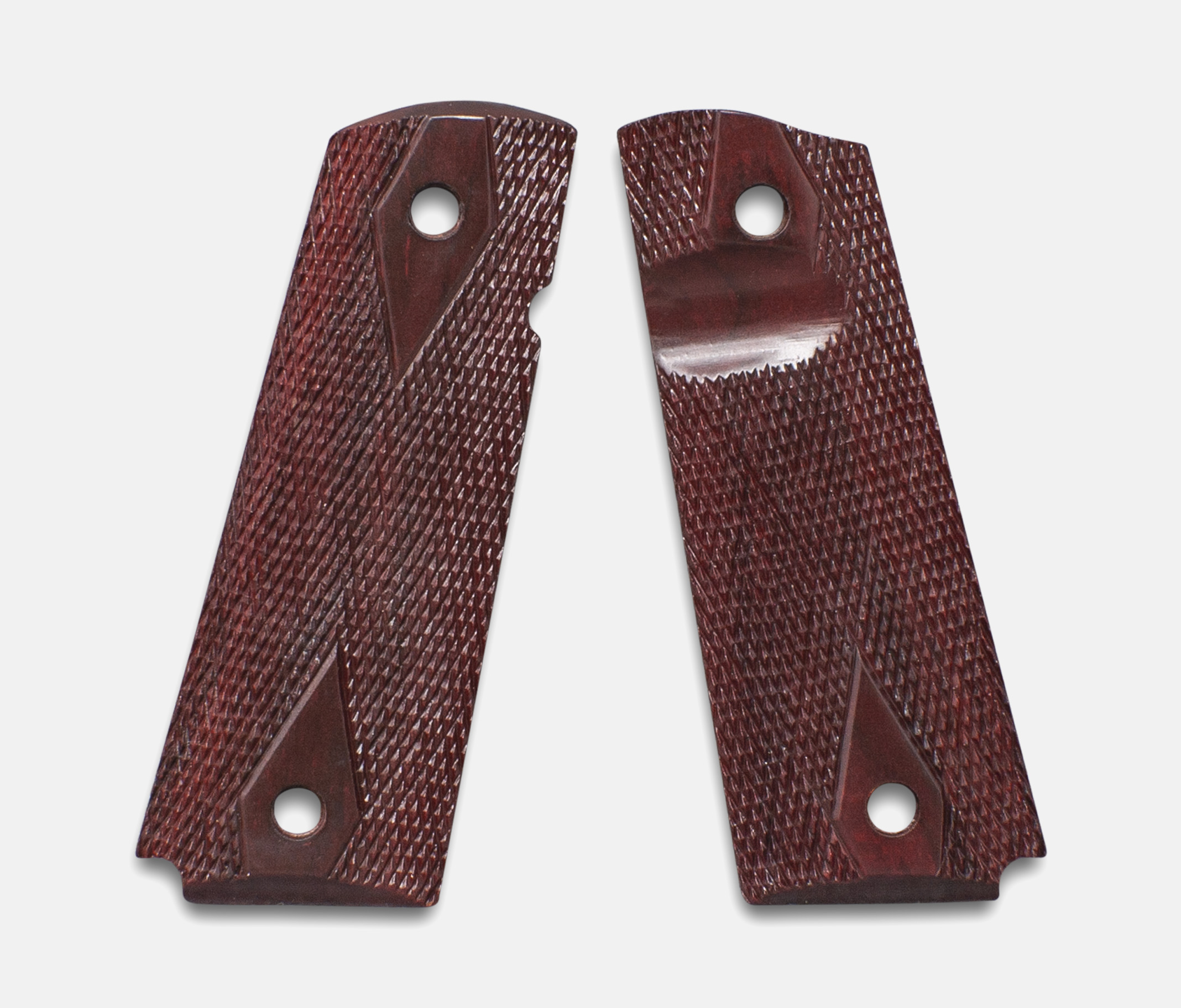 1911 Full Size Grips, Red Cocobolo, Diamond Checkered Bev Bottom, TG – Fusion Firearms