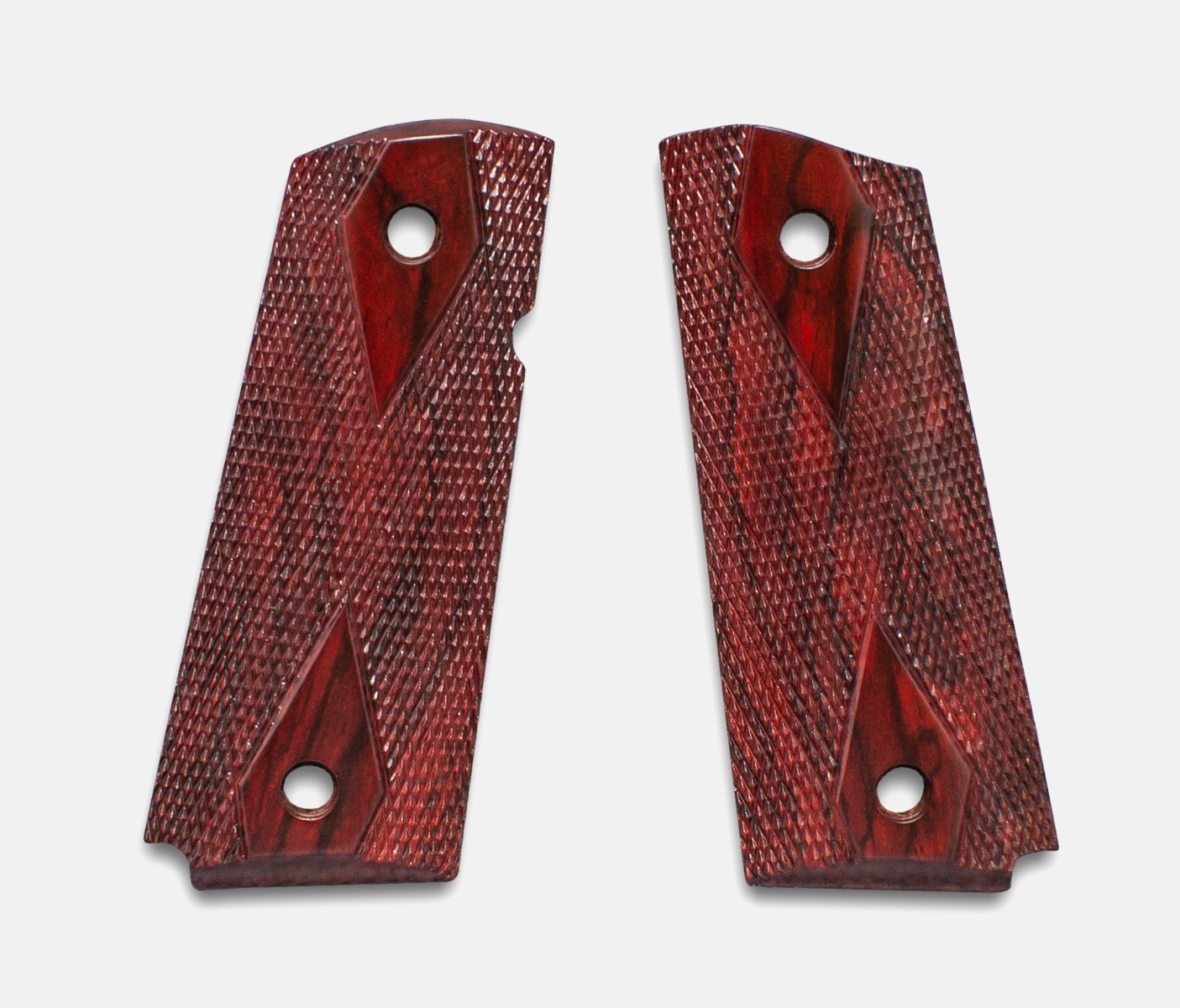 1911 Officer Grips, Red Cocobolo, Double Diamond Checkered, Beveled Bottom, Thin – Fusion Firearms