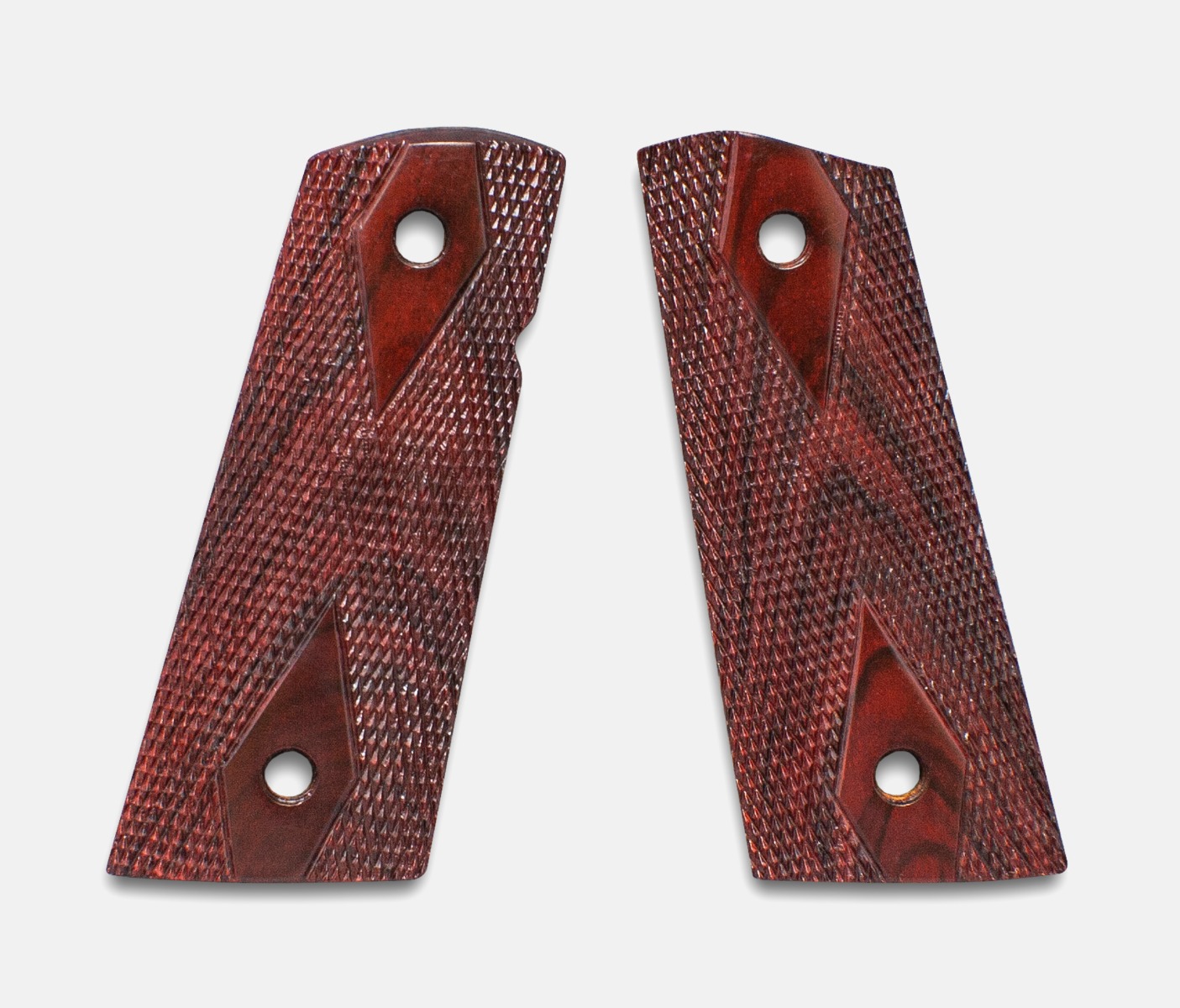 1911 Officer Grips, Red Cocobolo, Double Diamond Checkered, Mag-Well Bottom – Fusion Firearms