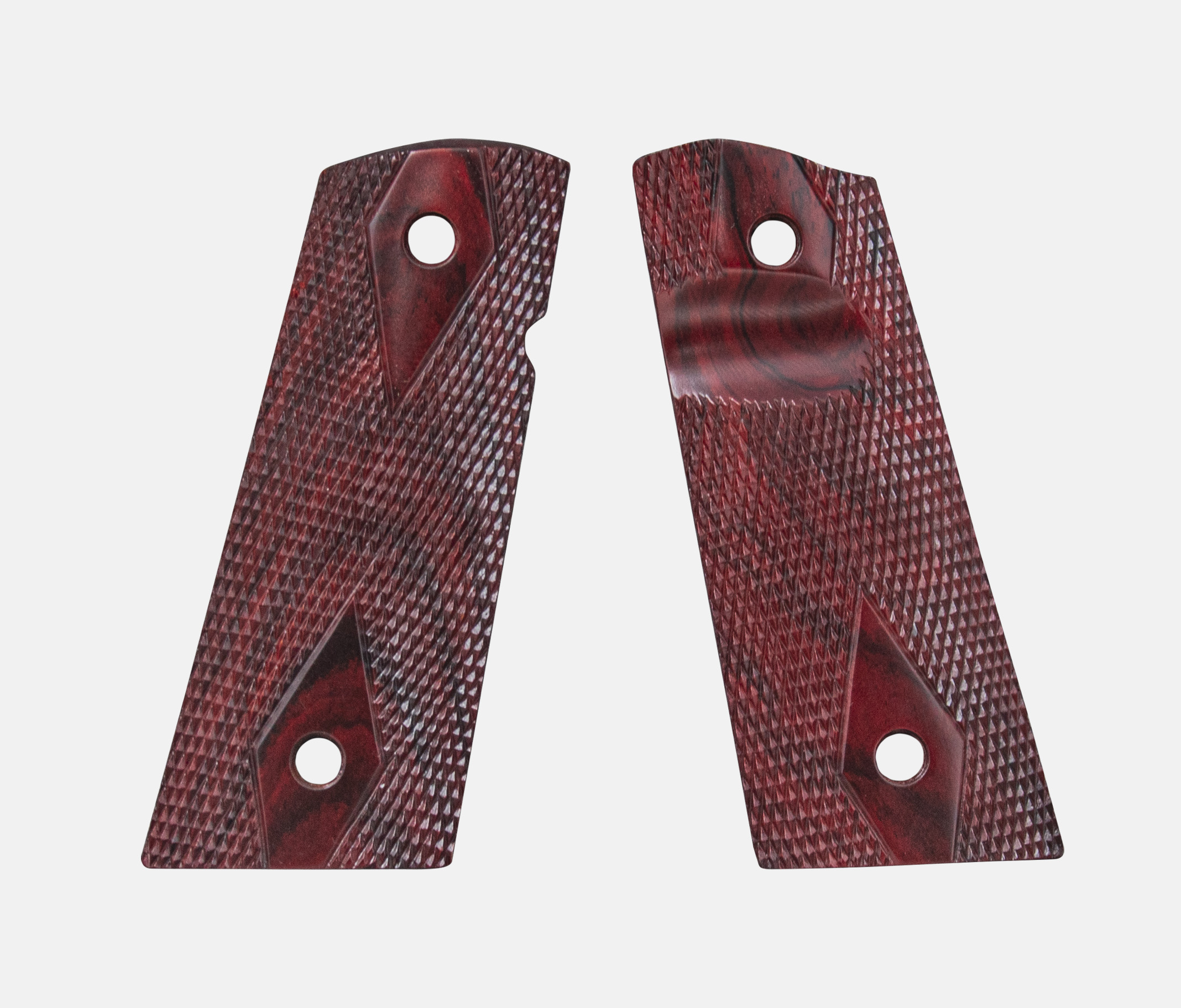 1911 Officer Grips, Red Cocobolo, Double Diamond, Mag-Well Bottom, Thumb Groove – Fusion Firearms
