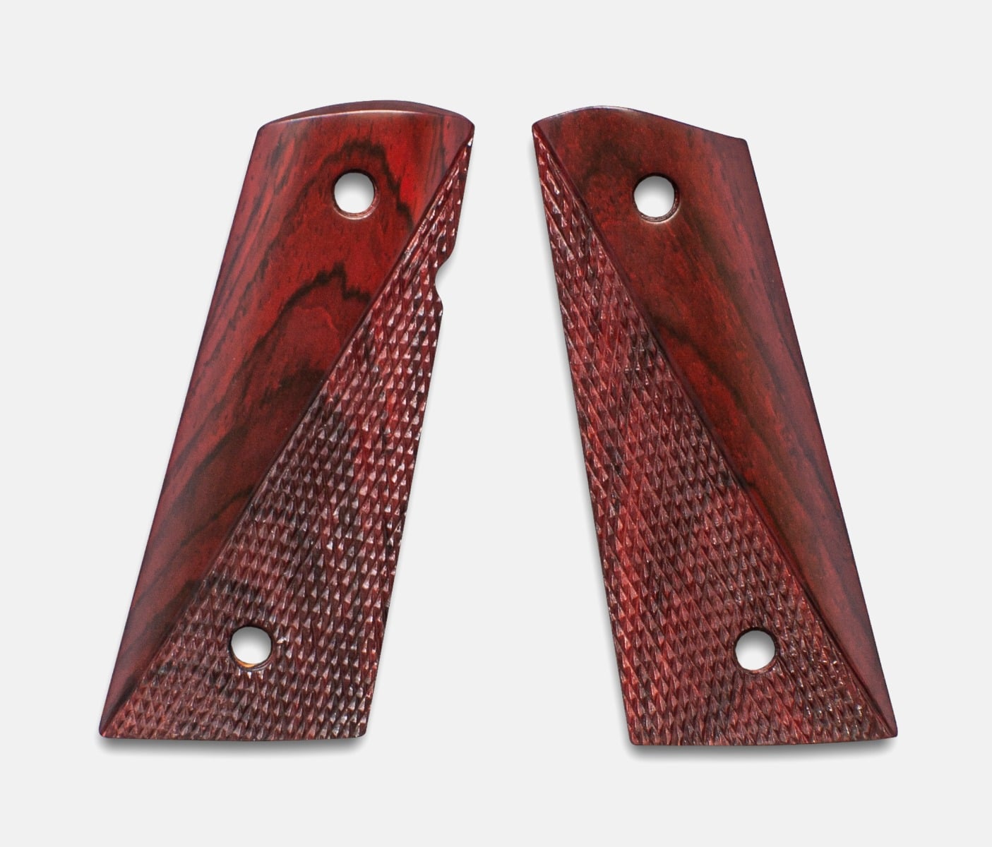 1911 Officer Grips, Red Cocobolo, Ranger Cut, Mag-Well Bottom – Fusion Firearms