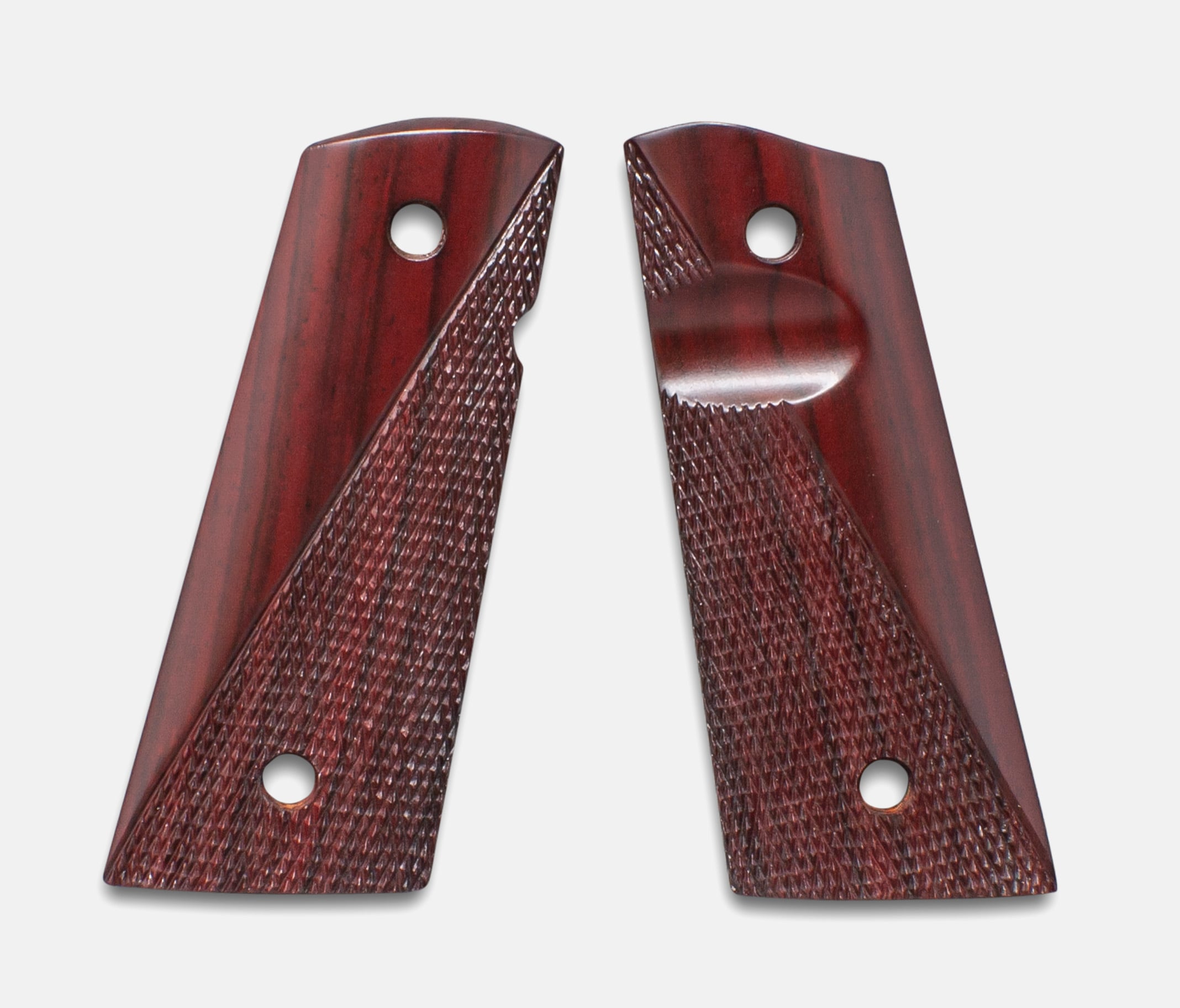 1911 Officer Grips, Red Cocobolo, Ranger Cut, Mag-Well Bottom, Thumb Groove – Fusion Firearms