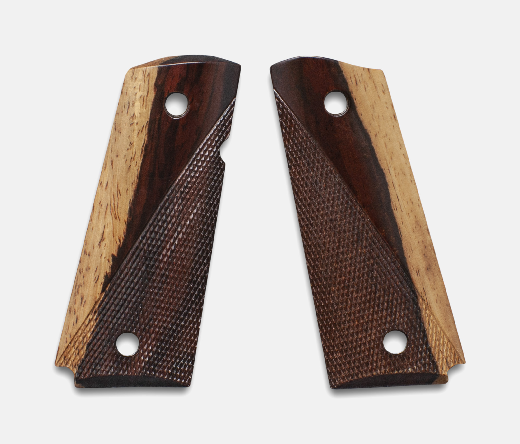 1911 Officer Size Grips, 2-Tone Cocobolo, Ranger Cut, Beveled Bottom – Fusion Firearms