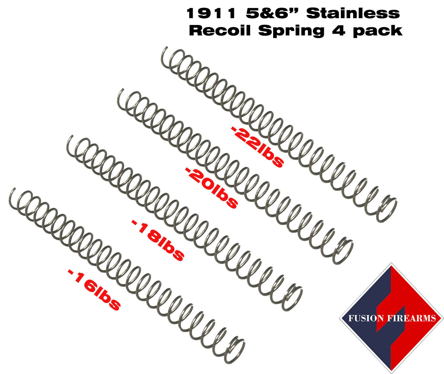 1911 RECOIL SPRING 4 PACK FOR 5&6 INCH PISTOLS - STAINLESS STEEL, HIGHER CALIBERS – Fusion Firearms