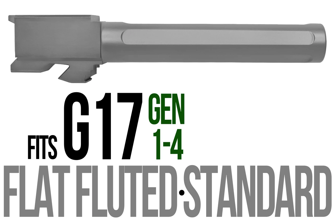 Combat Armory barrel Fits Glock 17  9mm Match 5 Sided Flat Fluted Barrel in Flat Gray