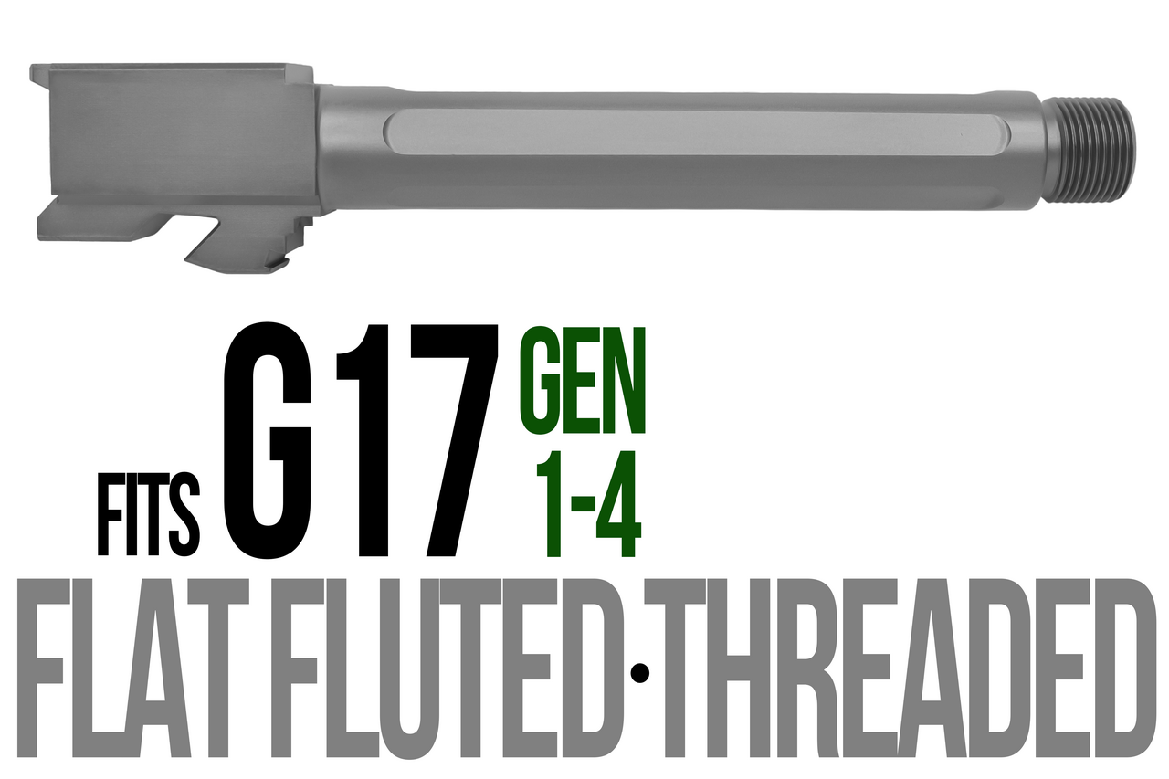 Combat Armory Barrel Fits Glock 17 9mm Match 5 Sided Flat Fluted Threaded Barrel in Flat Gray