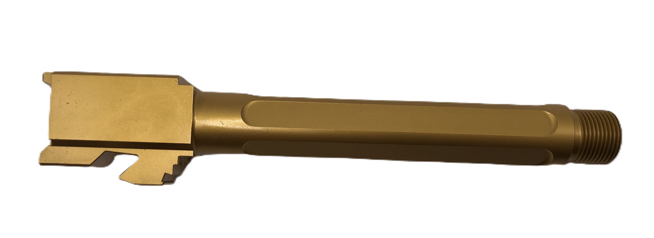 Combat Armory Barrel Fits Glock 17 9mm Match 5 Sided Flat Fluted Threaded Barrel in Gold