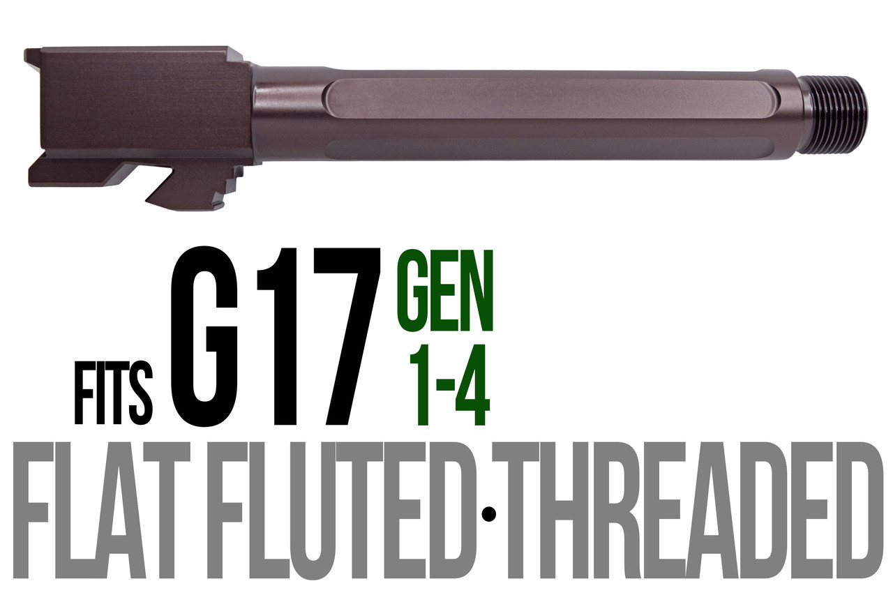 Combat Armory Barrel Fits Glock 17 9mm Match 5 Sided Flat Fluted Threaded Barrel in Plum