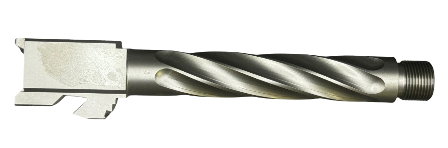 Combat Armory Barrel Fits Glock 17 9mm Match Chunky Spiral Fluted Barrel Threaded in Flat Gray