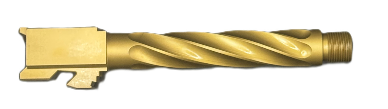 Combat Armory Barrel Fits Glock 17 9mm Match Chunky Spiral Fluted Threaded Barrel in Gold