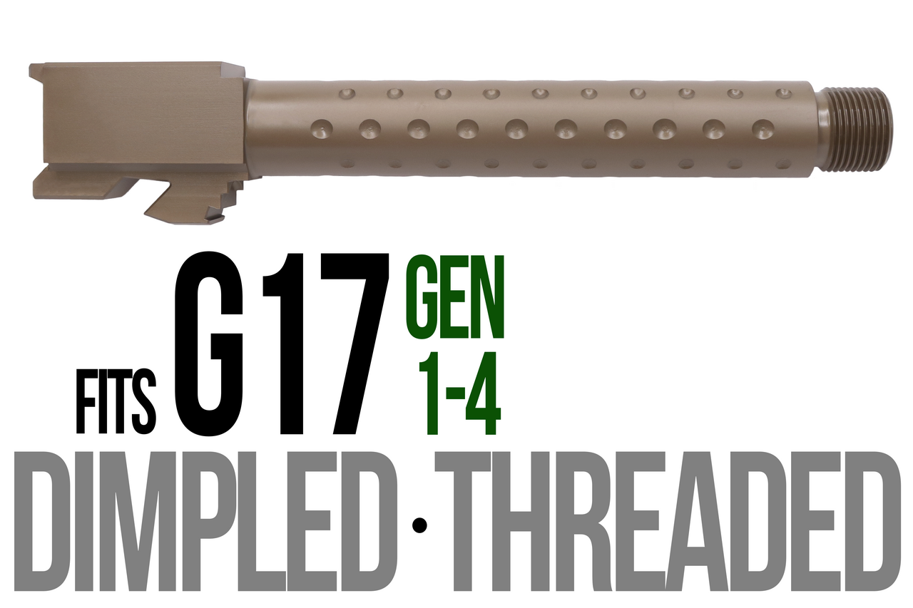 Combat Armory Barrel Fits Glock 17 9mm Match Golf Ball Dimpled Barrel Threaded in Dark Earth