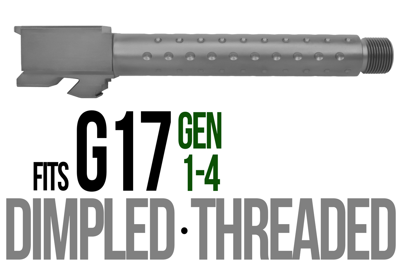 Combat Armory Barrel Fits Glock 17 9mm Match Golf Ball Dimpled Barrel Threaded in Flat Gray