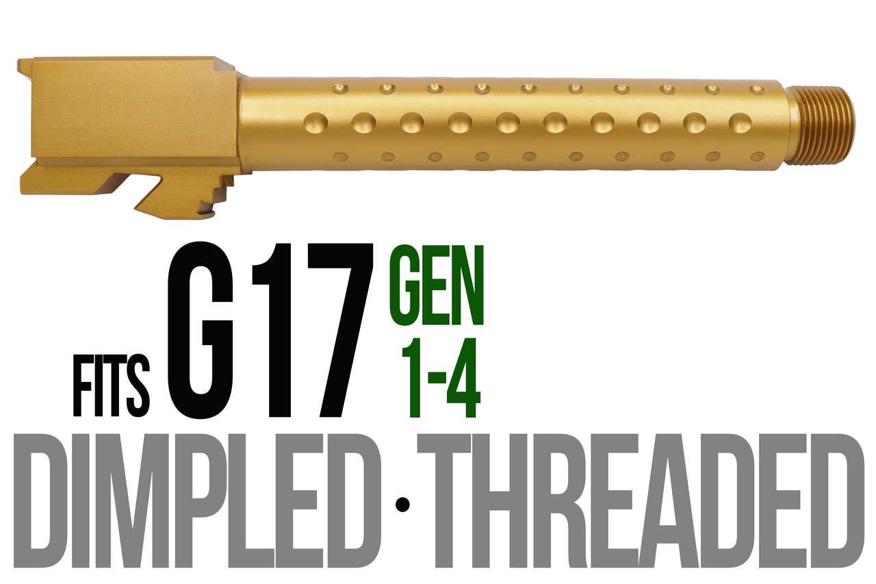 Combat Armory Barrel Fits Glock 17 9mm Match Golf Ball Dimpled Threaded Barrel in GOLD