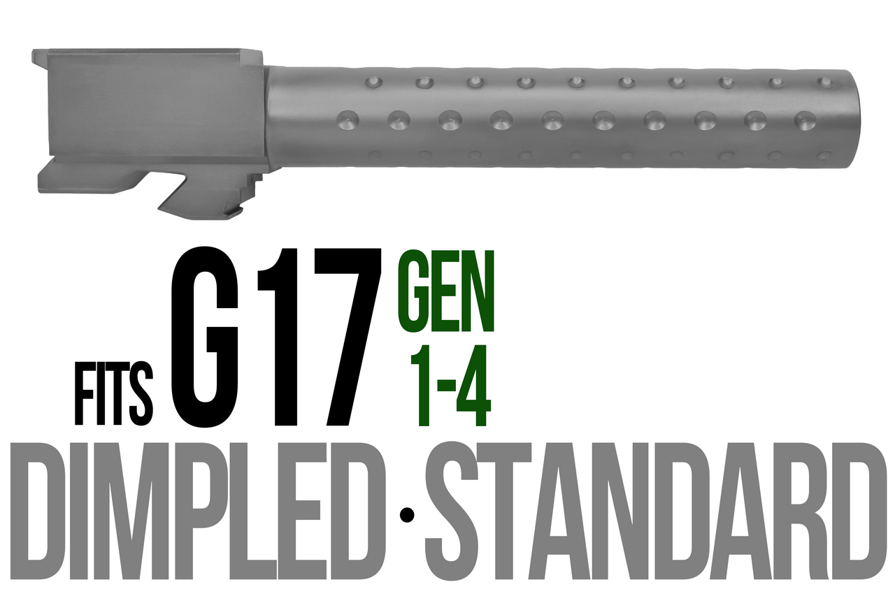 Combat Armory Barrel Fits Glock 17 9mm Match Grade Barrel Golf Ball Dimpled in Flat Gray