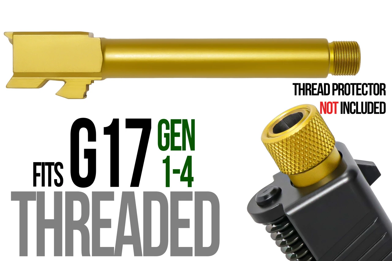 Combat Armory Barrel Fits Glock 17  9mm Match Grade Barrel Threaded in Gold