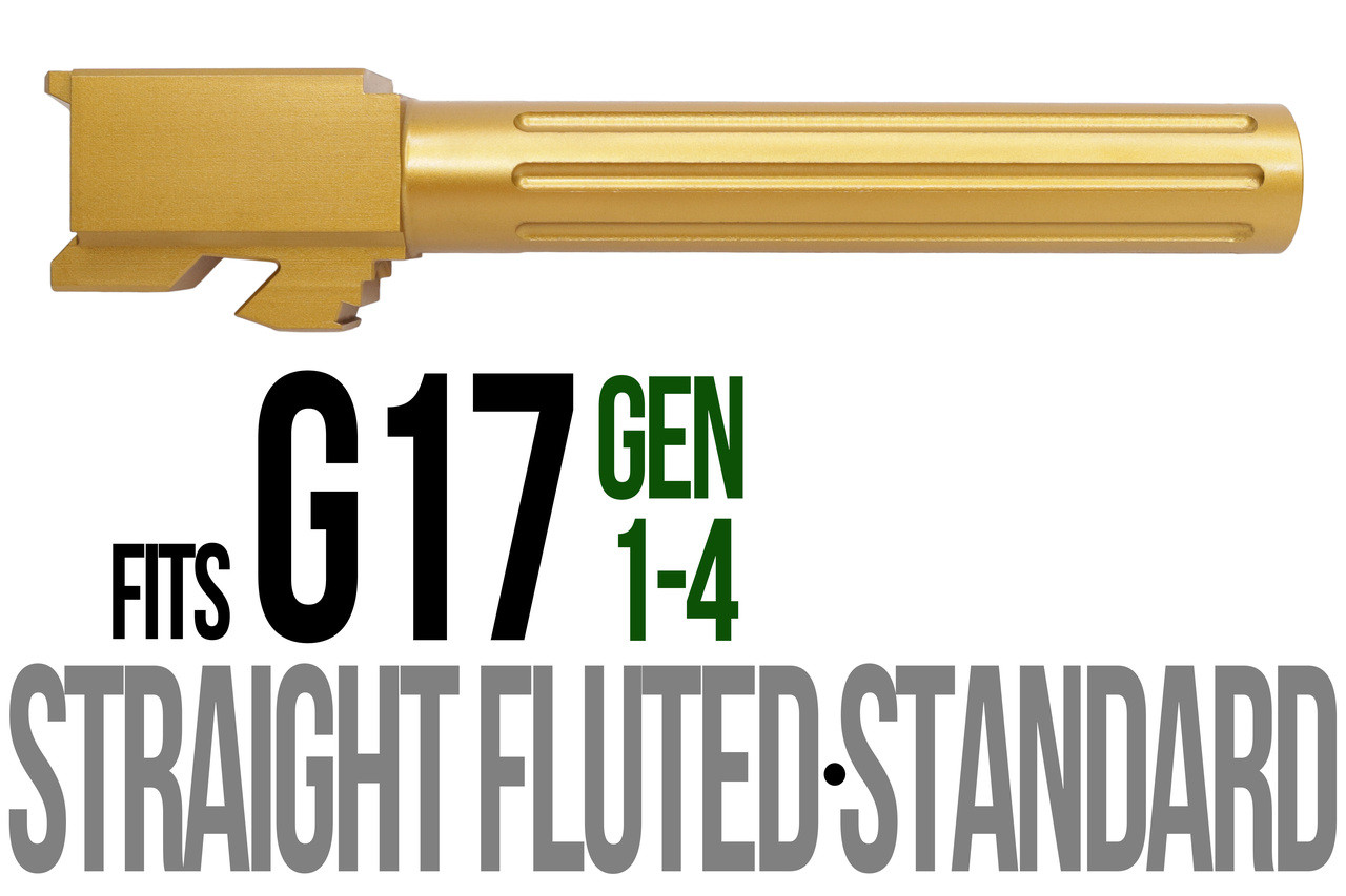 Combat Armory Barrel Fits Glock 17 9mm Match Straight Fluted Barrel in Gold