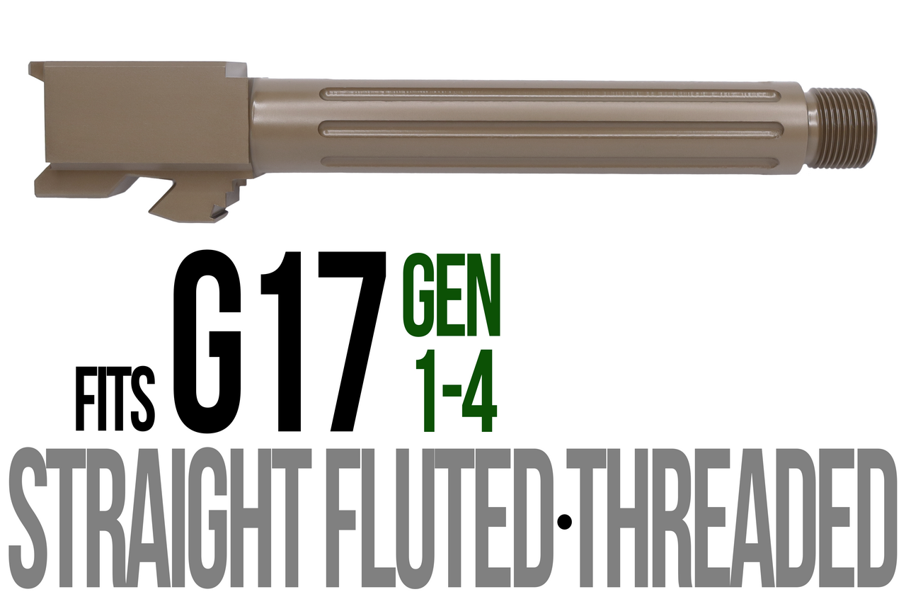 Combat Armory Barrel Fits Glock 17 9mm Match Straight Fluted Barrel Threaded in Dark Earth
