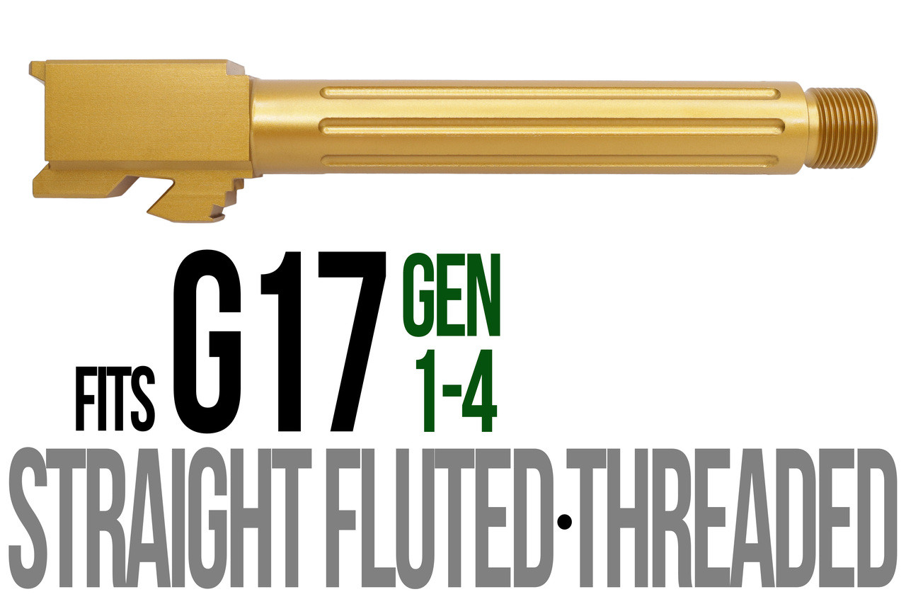 Combat Armory Barrel Fits Glock 17 9mm Match Straight Fluted Barrel Threaded in Gold