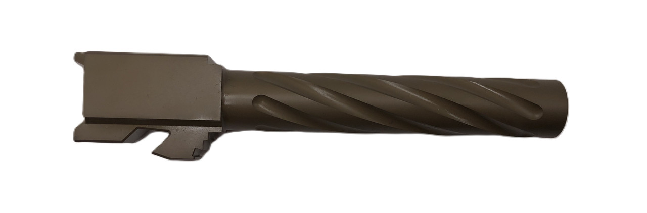 Combat Armory Barrel Fits Glock 17 9mm Match Thick Spiral Fluted Barrel in Dark Earth