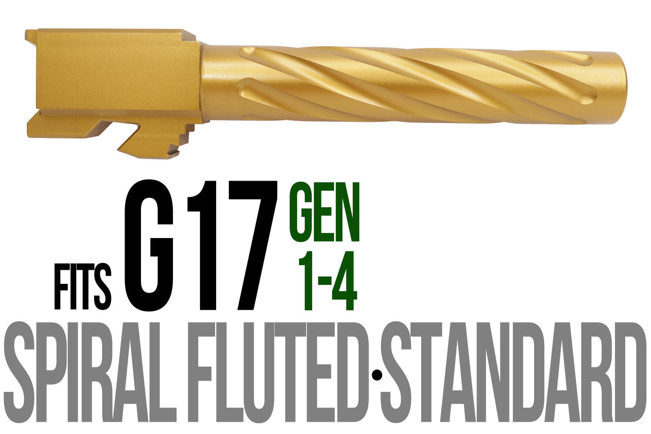 Combat Armory Barrel Fits Glock 17 9mm Match Thick Spiral Fluted Barrel in Gold