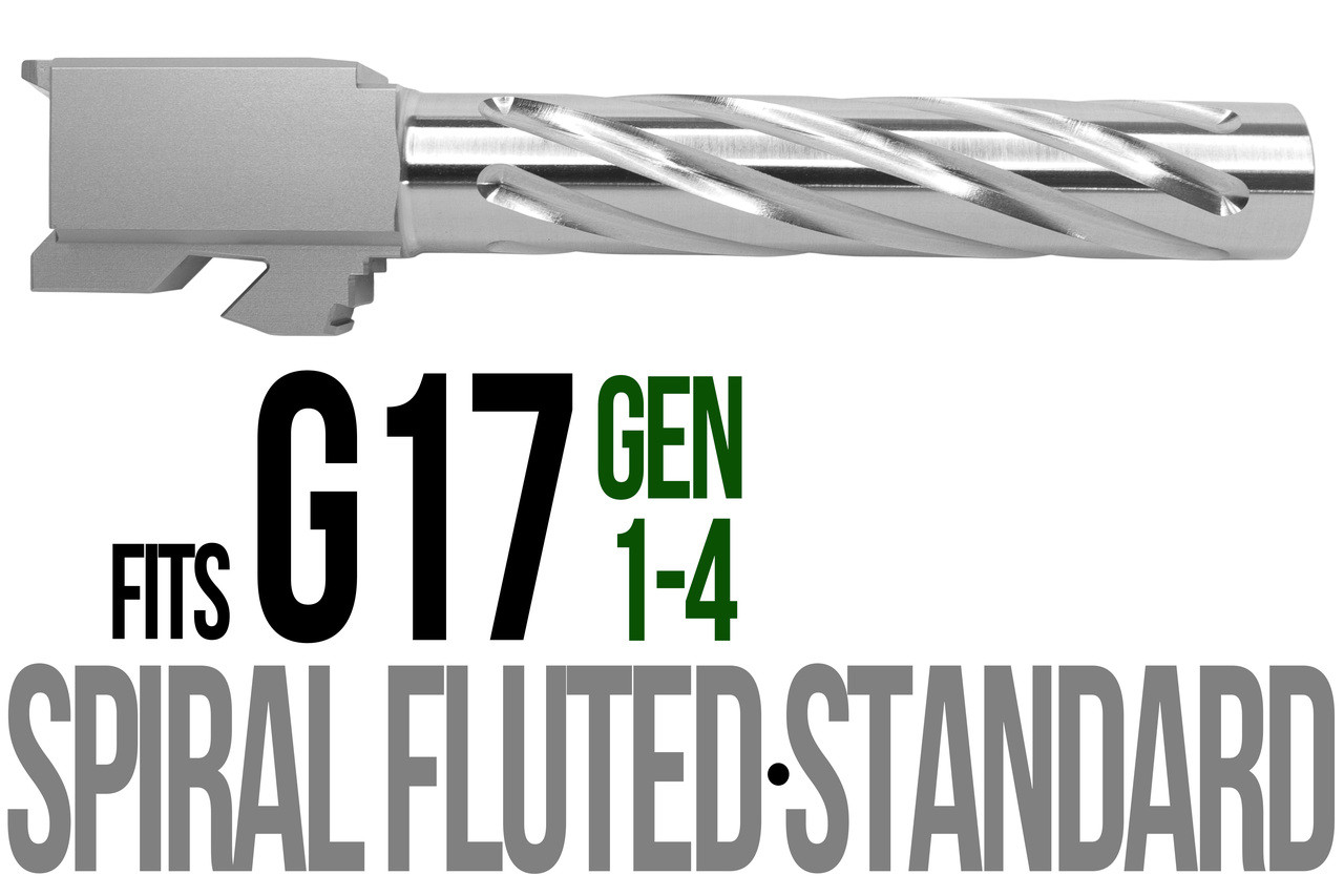 Combat Armory Barrel Fits Glock 17 9mm Match Thick Spiral Fluted Barrel Naked Stainless Steel