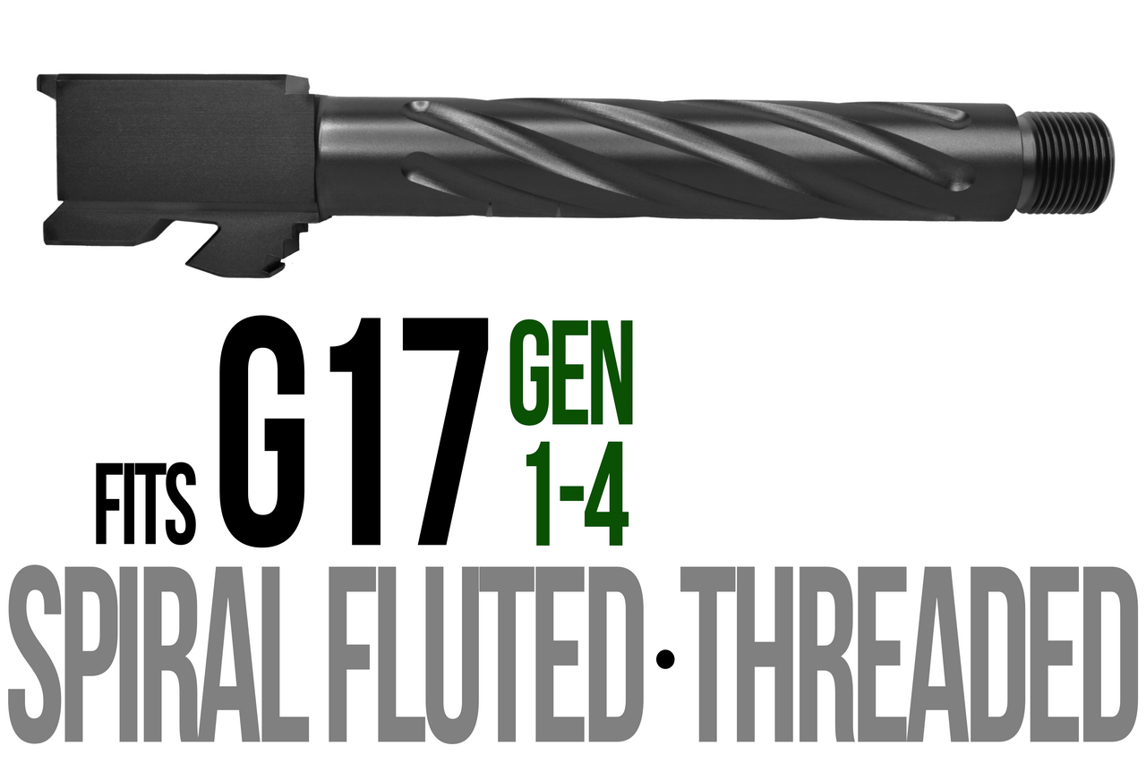 Combat Armory Barrel Fits Glock 17 9mm Match Thick Spiral Fluted Barrel Threaded in Black