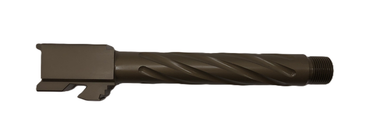Combat Armory Barrel Fits Glock 17 9mm Match Thick Spiral Fluted Barrel Threaded in Dark Earth