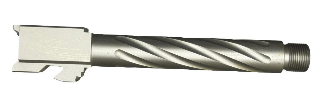 Combat Armory Barrel Fits Glock 17 9mm Match Thick Spiral Fluted Barrel Threaded in Flat Gray