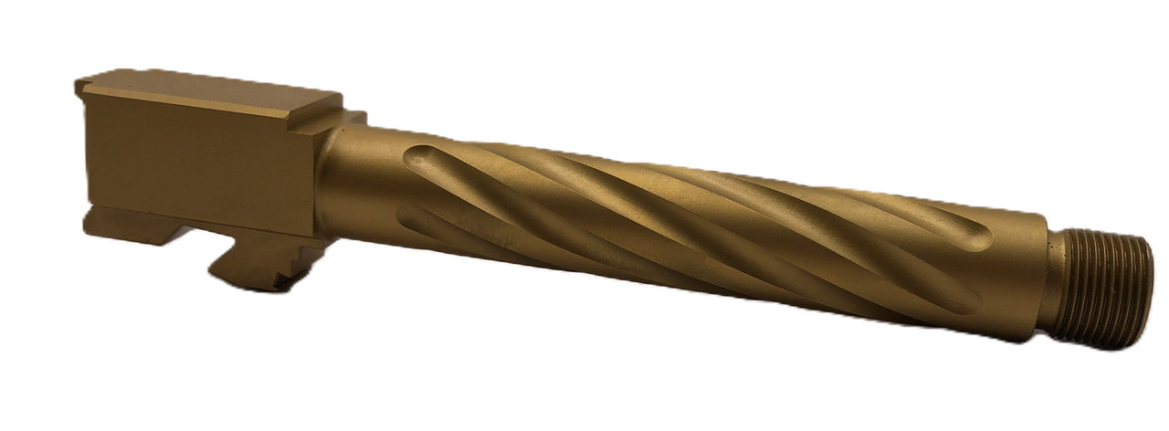 Combat Armory Barrel Fits Glock 17 9mm Match Thick Spiral Fluted Barrel Threaded in Gold