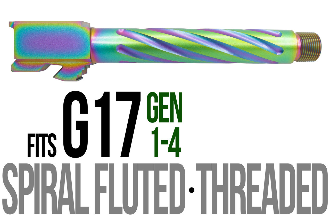 Combat Armory Barrel Fits Glock 17 9mm Match Thick Spiral Fluted Threaded  Barrel  in Radio Active