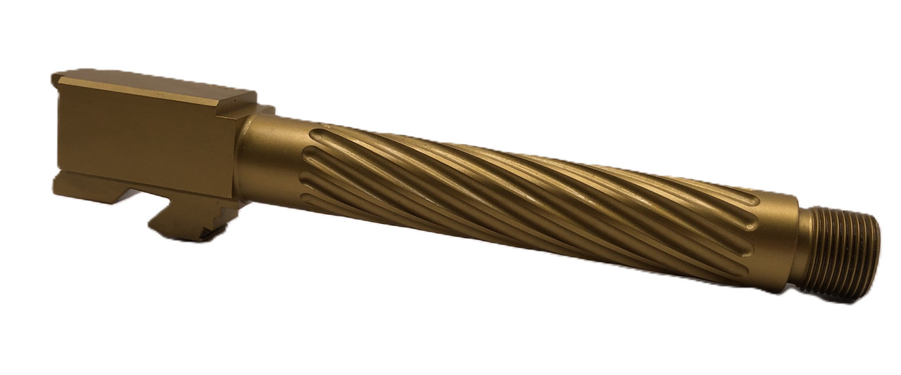 Combat Armory Barrel Fits Glock 17 9mm Match Thin Spiral Fluted Threaded Barrel  in Gold