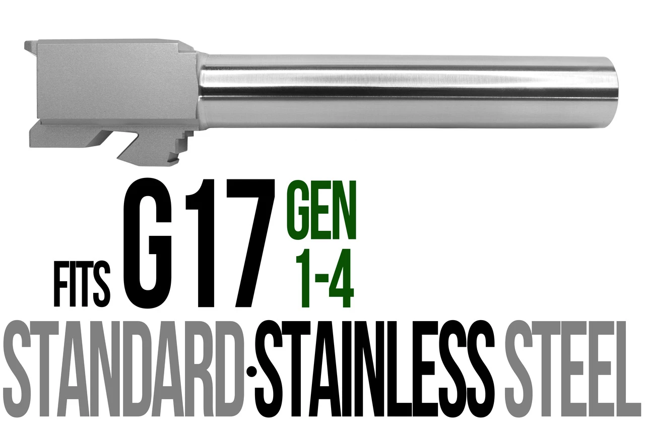 Combat Armory Barrel Fits Glock 17  Gen 1-4 9mm Barrel in Naked Stainless Steel