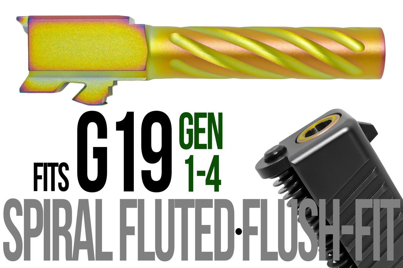 Combat Armory Barrel Fits Glock 19 9mm Gen 1-4 Thick Spiral Fluted Barrel Flush Fit in Chameleon