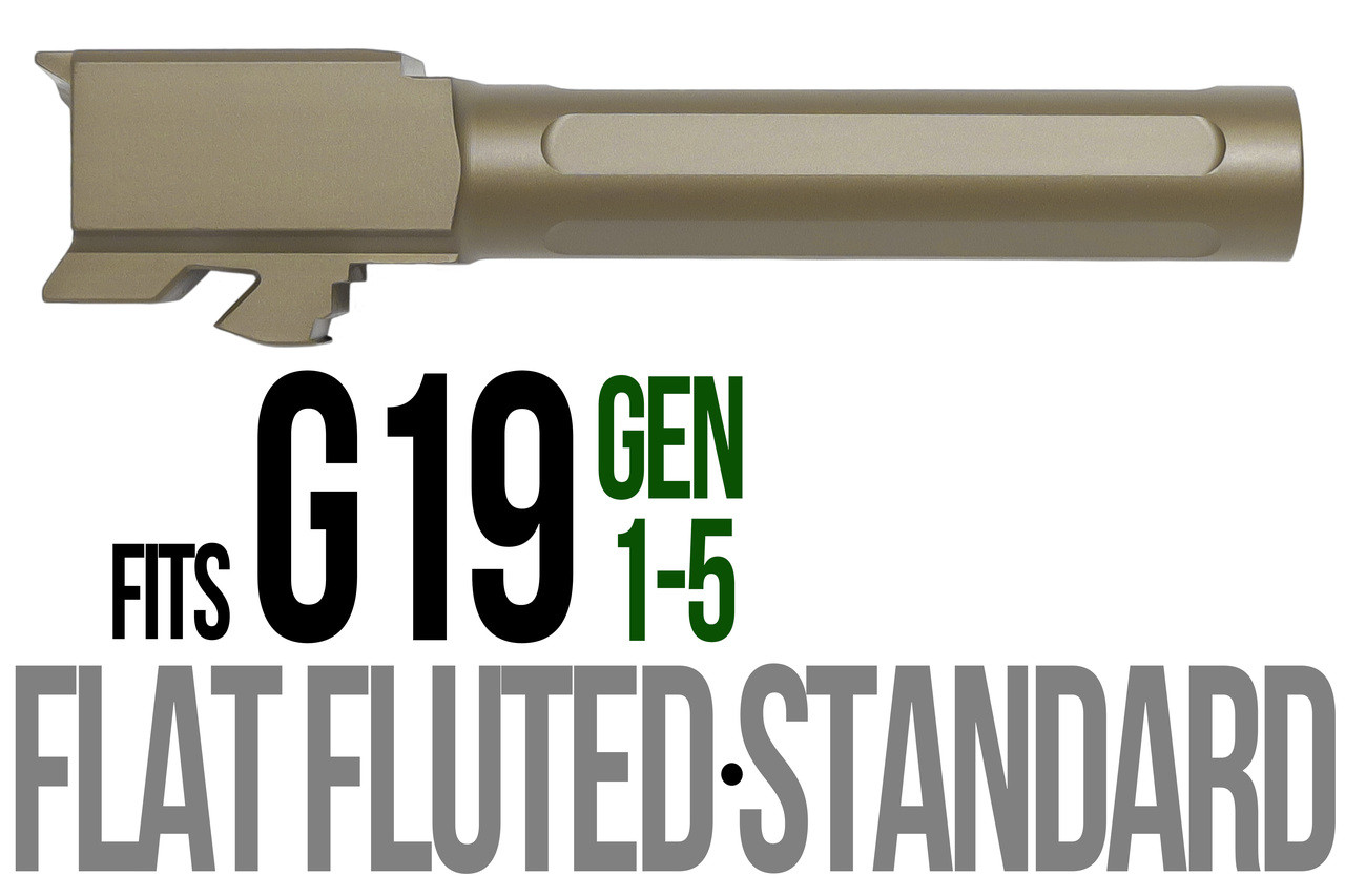Combat Armory Barrel Fits Glock 19 9mm Match 5 Sided Flat Fluted Barrel in Dark Earth