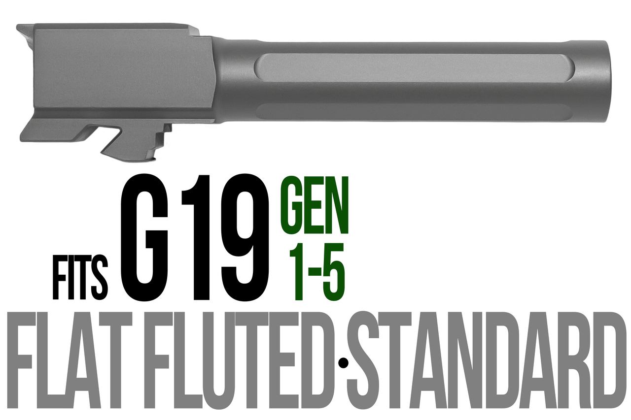 Combat Armory Barrel Fits Glock 19 9mm Match 5 Sided Flat Fluted Barrel in Flat Gray