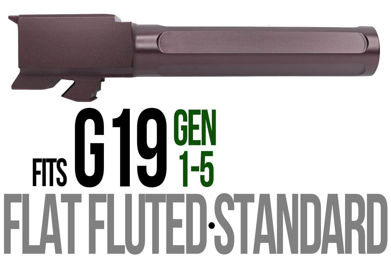 Combat Armory Barrel Fits Glock 19 9mm Match 5 Sided Flat Fluted Barrel in Plum