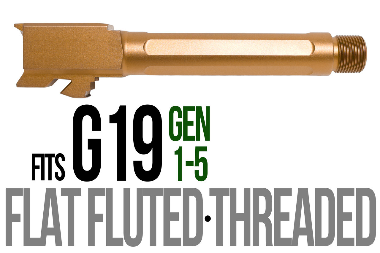 Combat Armory Barrel Fits Glock 19 9mm Match 5 Sided Flat Fluted Barrel Threaded in Copper