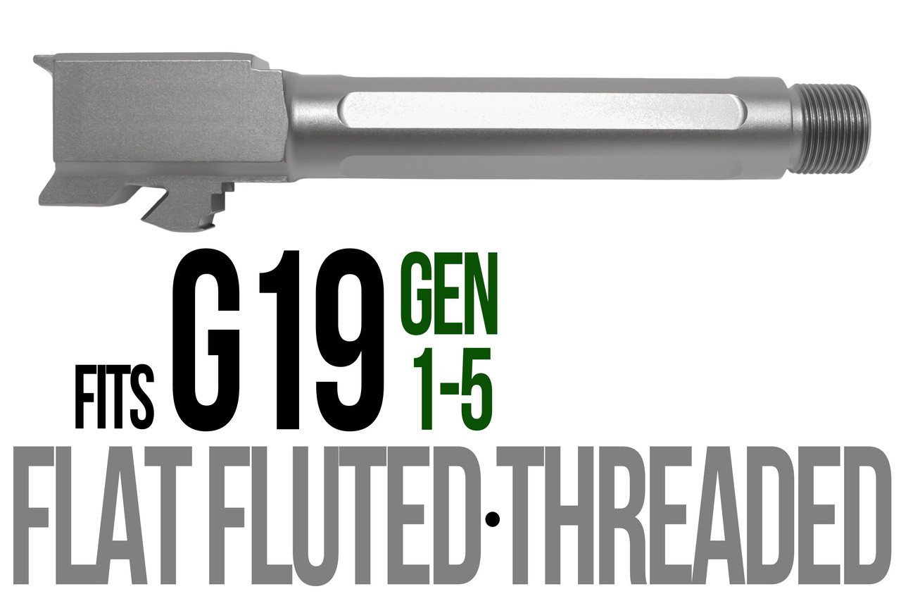 Combat Armory Barrel Fits Glock 19 9mm Match 5 Sided Flat Fluted Threaded Barrel in Flat Gray