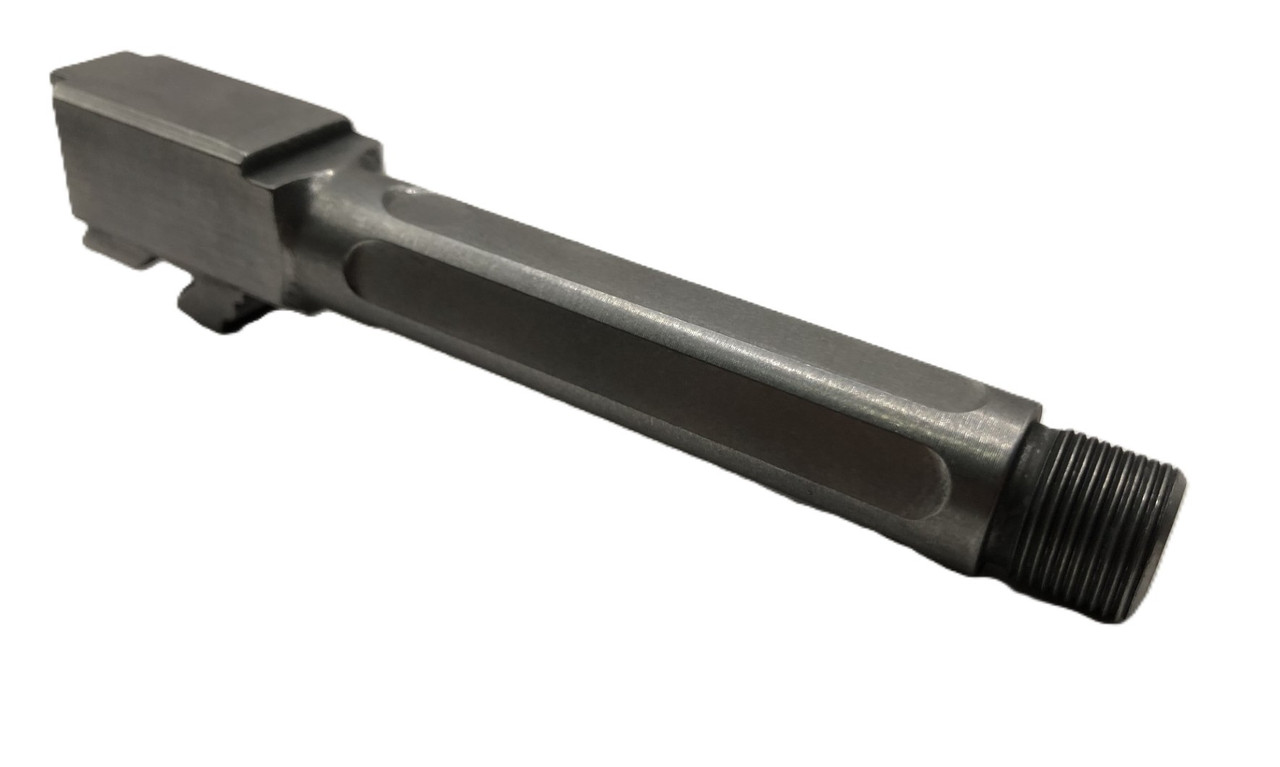 Combat Armory Barrel Fits Glock 19 9mm Match 5 Sided Flat Fluted Threaded Barrel in Naked Stainless Steel