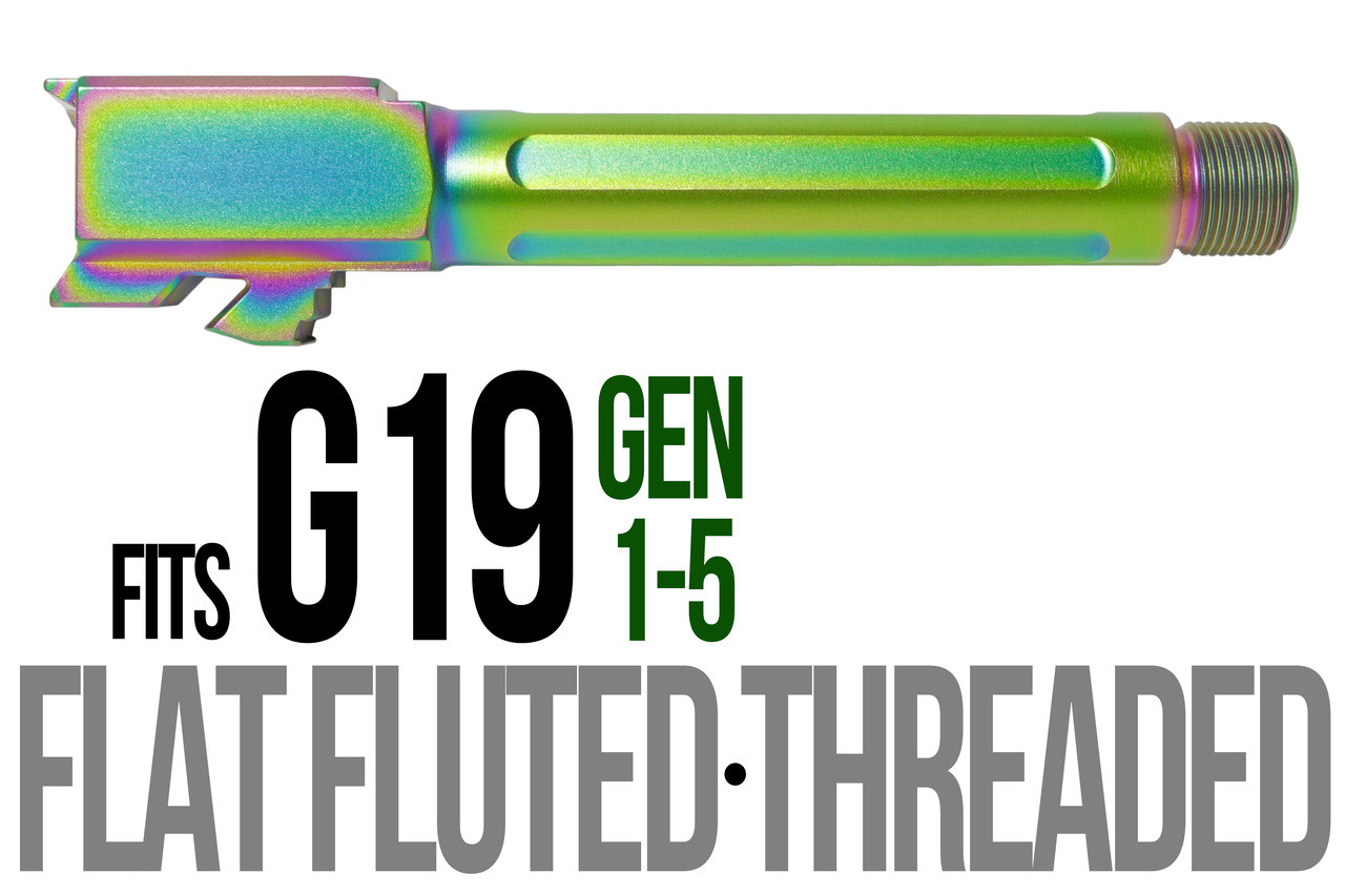 Combat Armory Barrel Fits Glock 19 9mm Match 5 Sided Flat Fluted Threaded Barrel in Radio Active
