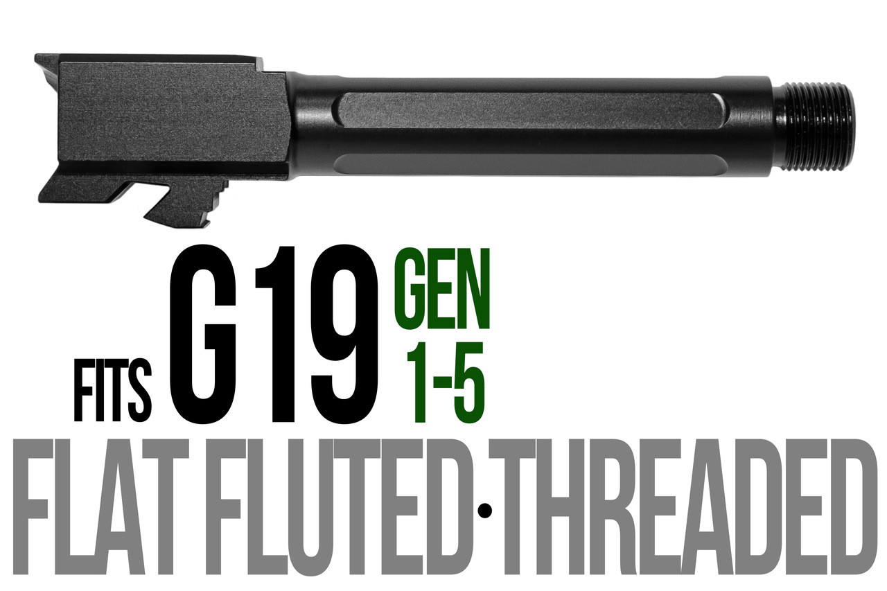 Combat Armory Barrel Fits Glock 19 9mm Match 5 Sided Flat Fluted Threaded Barrel