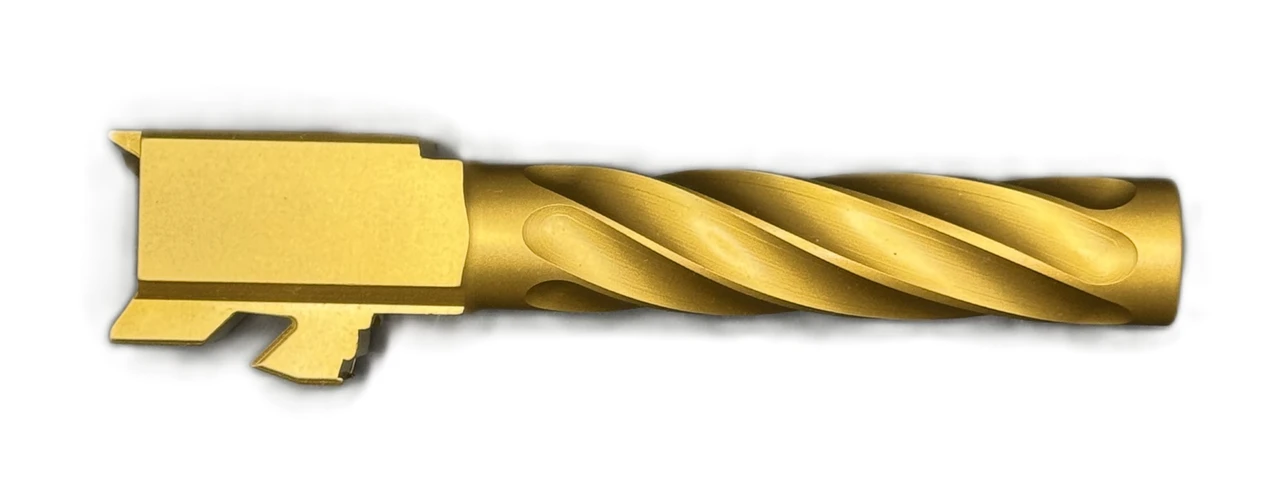 Combat Armory Barrel Fits Glock 19 9mm Match Chunky Spiral Fluted Barrel in Gold