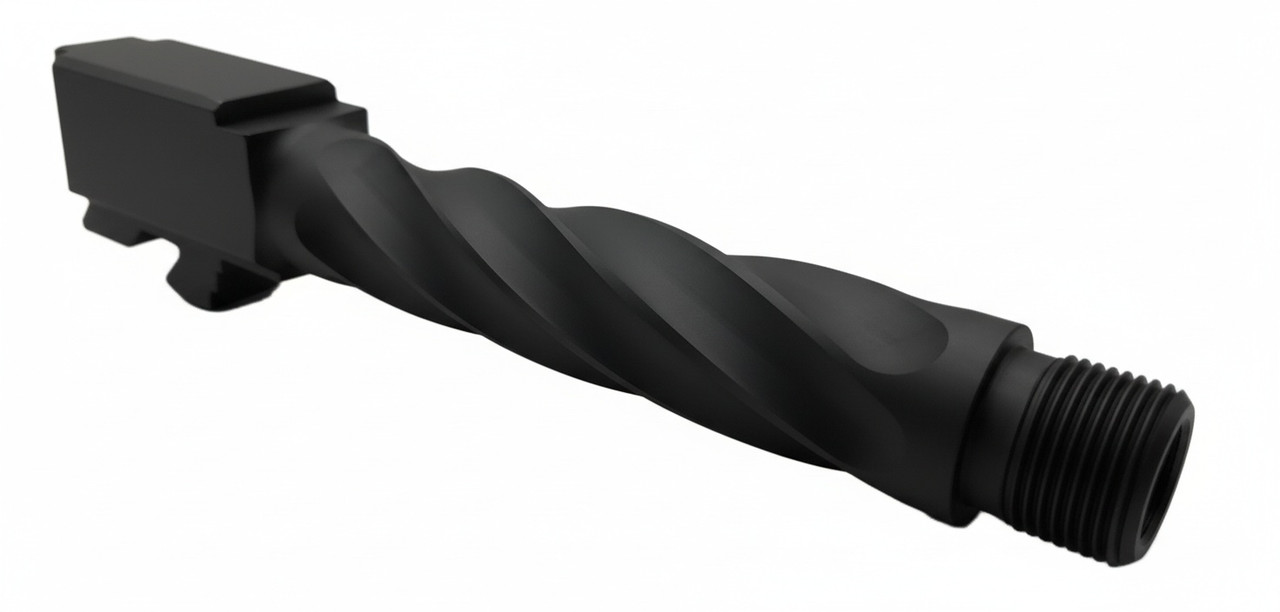 Combat Armory Barrel Fits Glock 19 9mm Match Chunky Spiral Fluted Barrel Threaded in Black