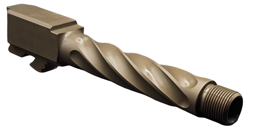 Combat Armory Barrel Fits Glock 19 9mm Match Chunky Spiral Fluted Barrel Threaded in Dark Earth