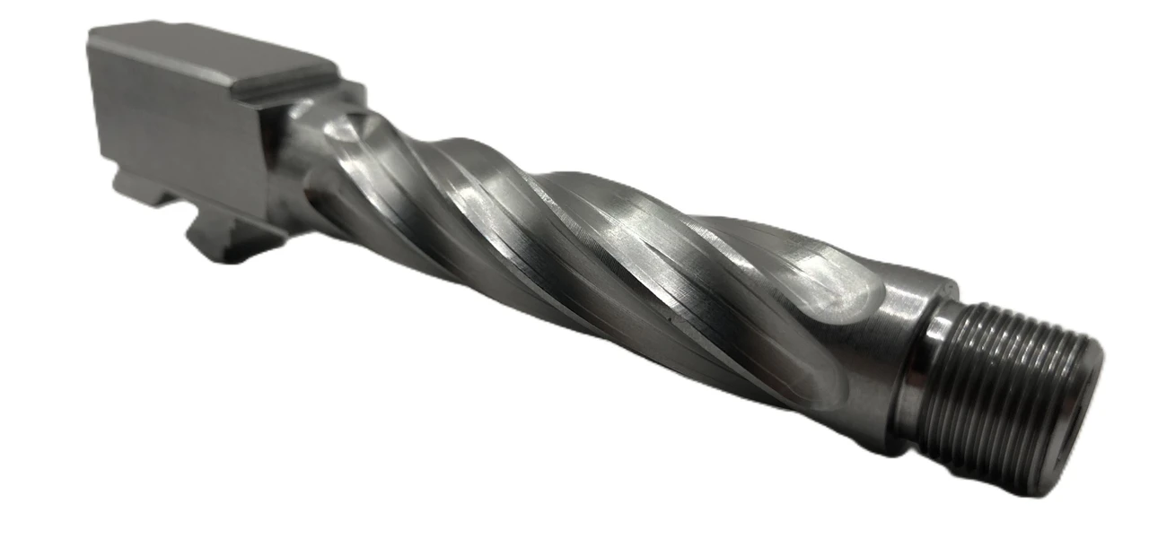Combat Armory Barrel Fits Glock 19 9mm Match Chunky Spiral Fluted Threaded Barrel Naked Stainless Steel