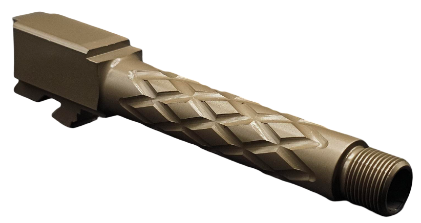 Combat Armory Barrel Fits Glock 19 9mm Match Diamond Weave Fluted Barrel Threaded in Dark Earth