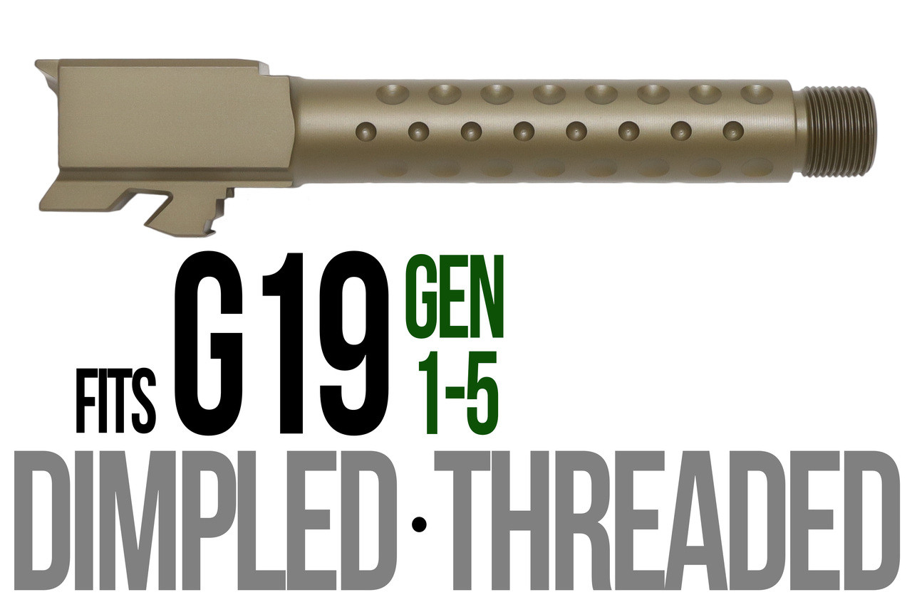 Combat Armory Barrel Fits Glock 19 9mm Match Golf Ball Dimpled Barrel Threaded in Dark Earth
