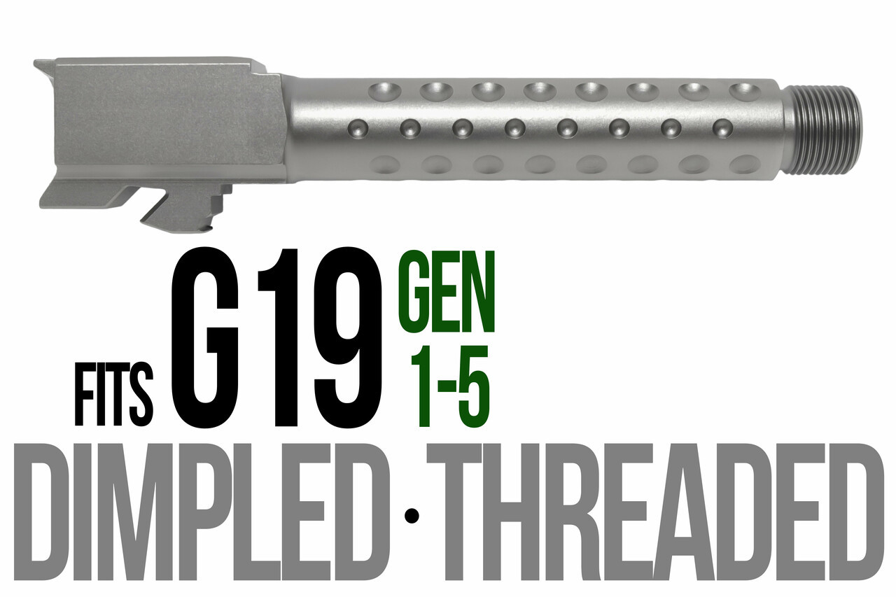 Combat Armory Barrel Fits Glock 19 9mm Match Golf Ball Dimpled Barrel Threaded in Flat Gray